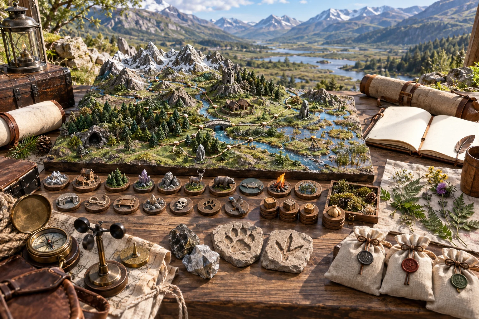 Fantasy editorial illustration of regional exploration preparation